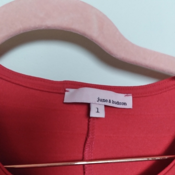 June & Hudson Red Asymmetric Wrap Front Bodycon Dress Size Large - Picture 6 of 8